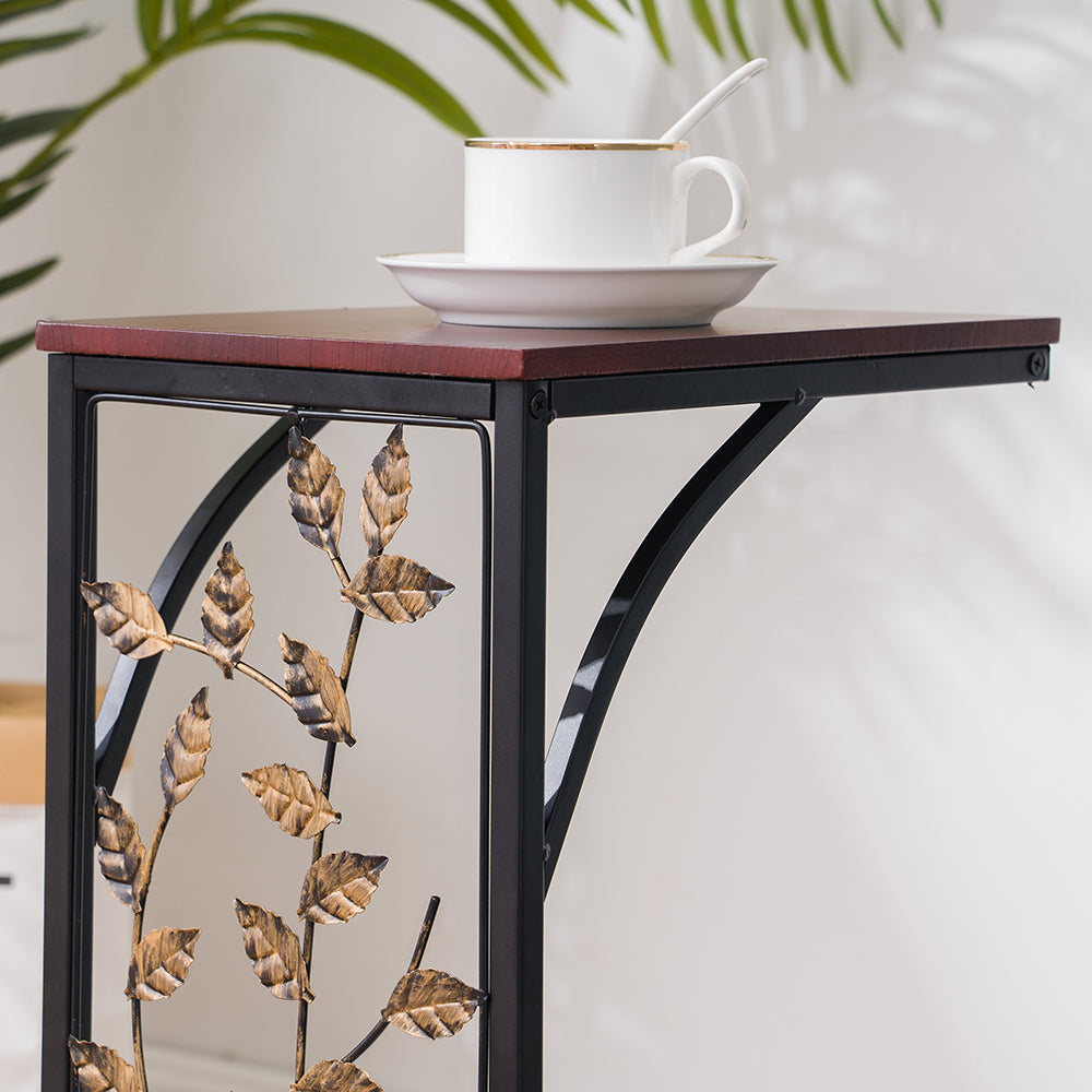 54*30.5*21CM Leaf Pattern Iron Side Table Coffee Table Brown