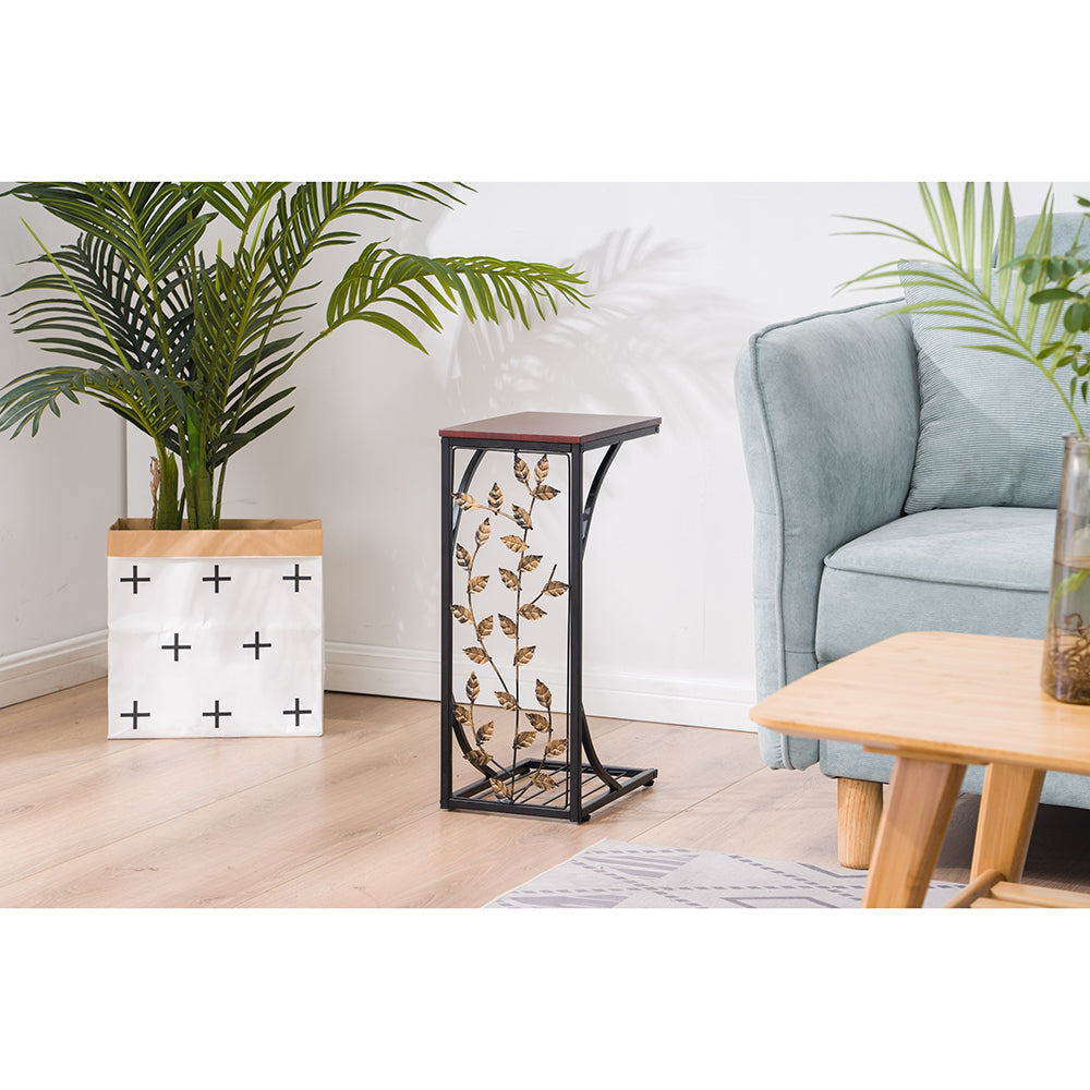54*30.5*21CM Leaf Pattern Iron Side Table Coffee Table Brown