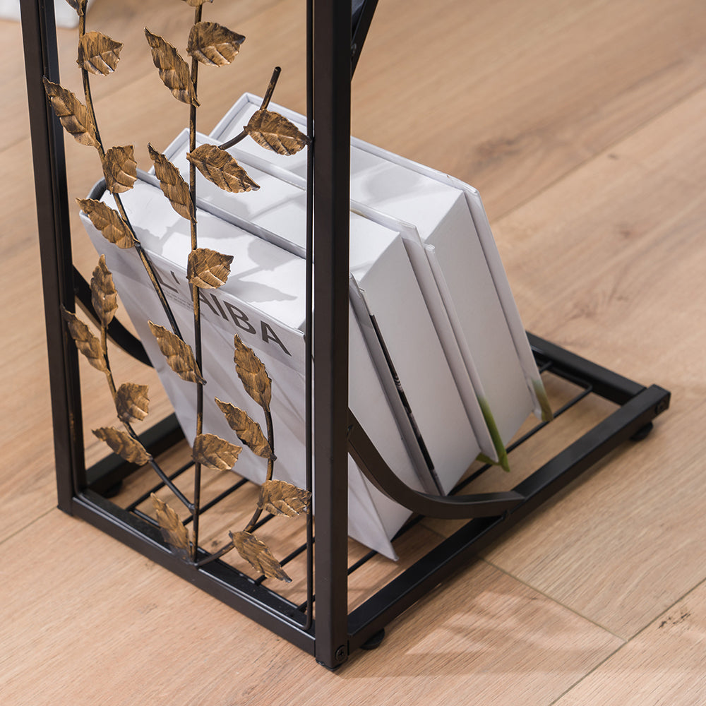 54*30.5*21CM Leaf Pattern Iron Side Table Coffee Table Brown