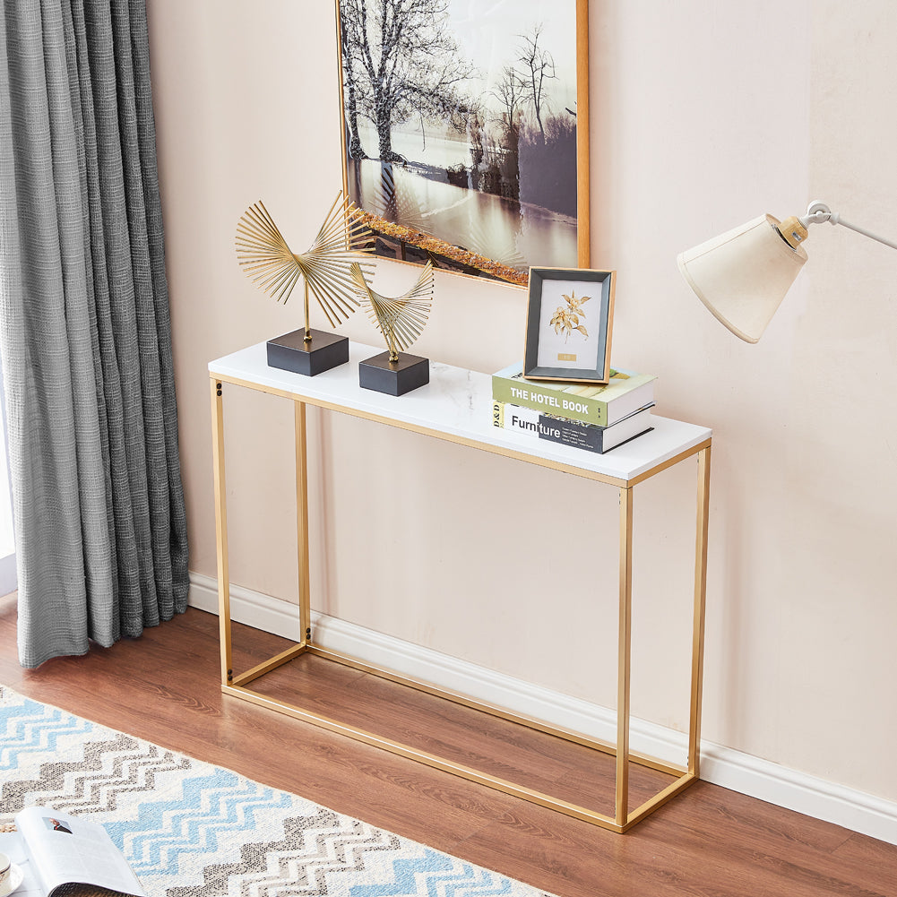 Console Tables for Entryway, Faux Marble Sofa Tables, Entryway Table for Living Room, Gold Entrance Table, MDF Entry Table, Foyer Tables w/Metal Frame, Behind Couch Table for Hallway