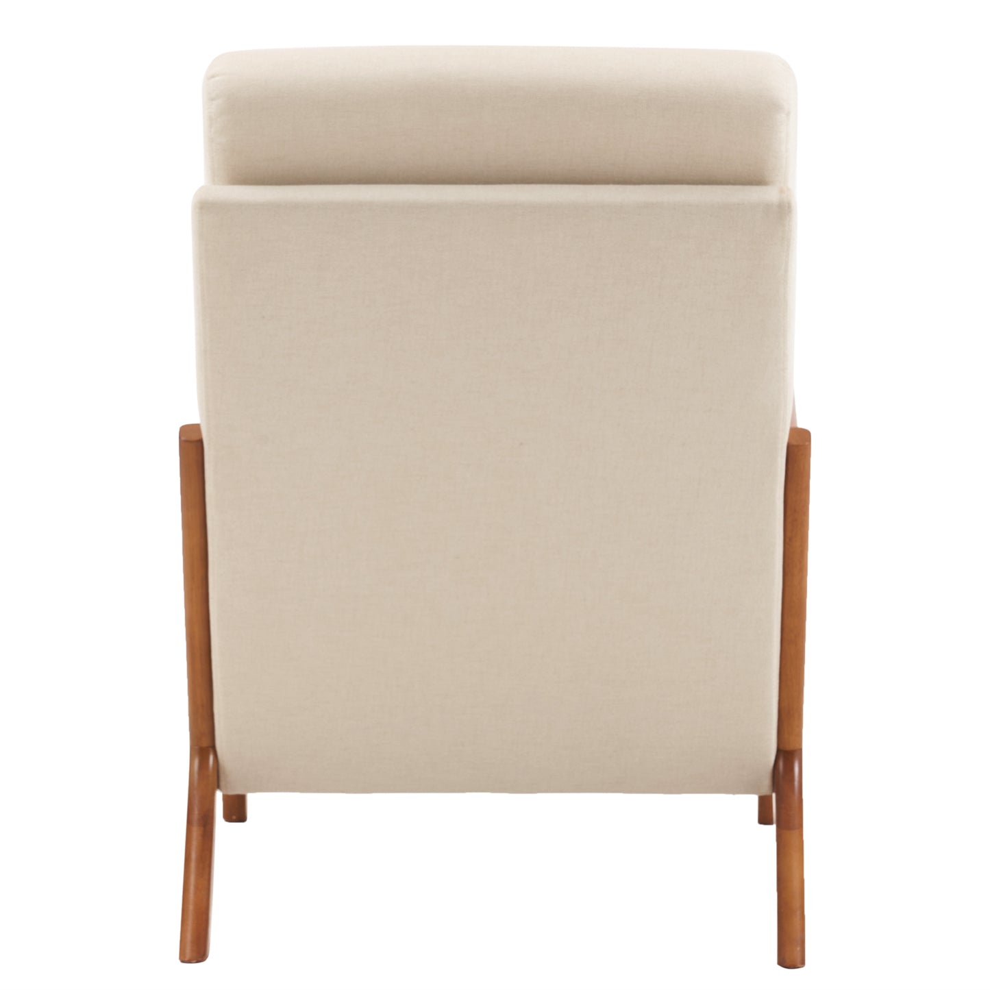High Back Solid Wood Armrest Backrest Iron Frame Linen Indoor Leisure Chair Off-White