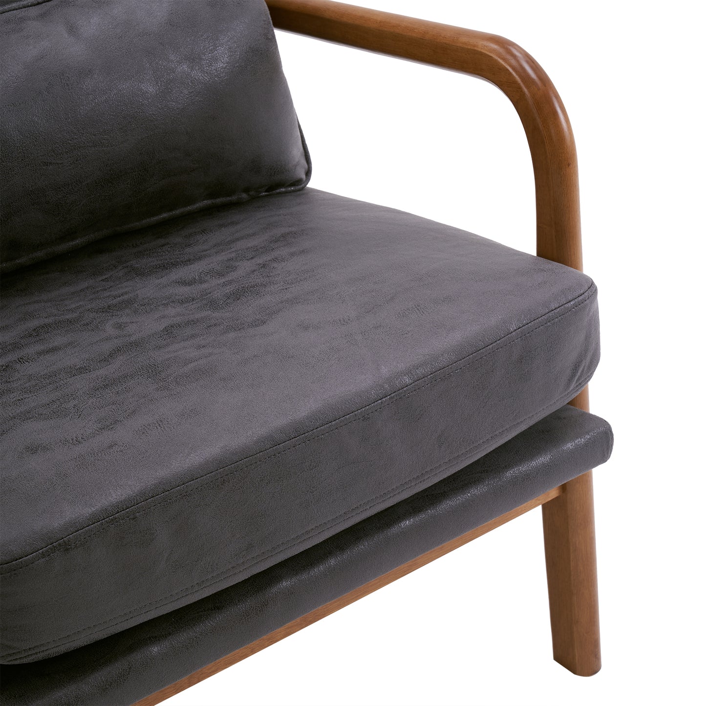 High Back Solid Wood Armrest Backrest Iron Frame Bronzing Cloth Indoor Leisure Chair Dark Grey