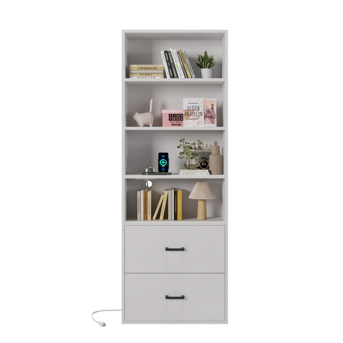 4 layers with 2 USB 2 plugs and sockets 2 drawers Triamine board 60*23.5*180cm display cabinet white