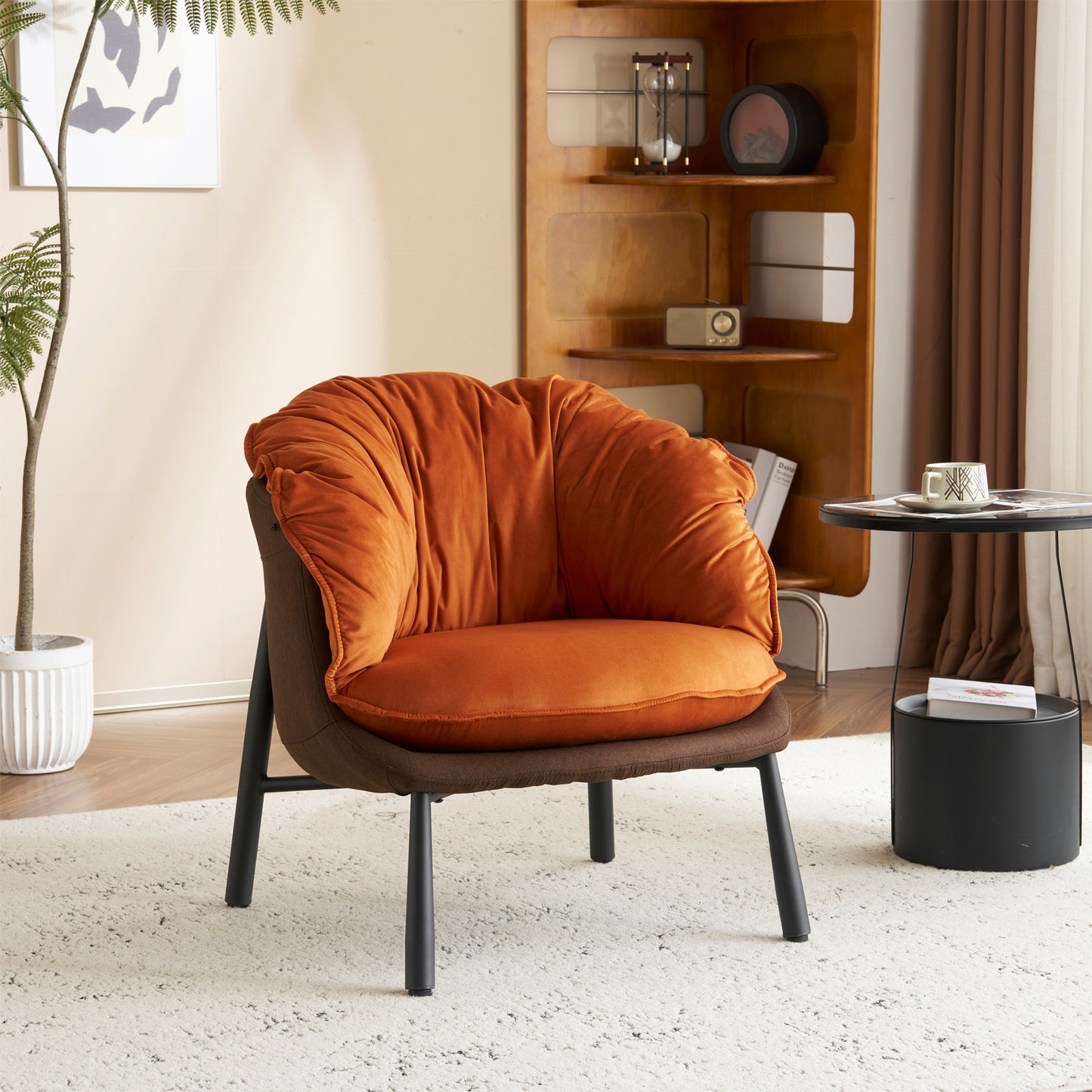 Velvet Accent Chair Barrel Chair with Metal Legs Modern Comfy Armchair Accent Reading Chair for Living Room, Bedroom, Study Room, Home Office Burnt Orange