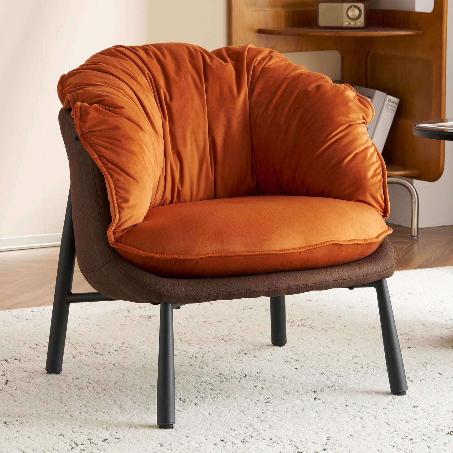 Velvet Accent Chair Barrel Chair with Metal Legs Modern Comfy Armchair Accent Reading Chair for Living Room, Bedroom, Study Room, Home Office Burnt Orange
