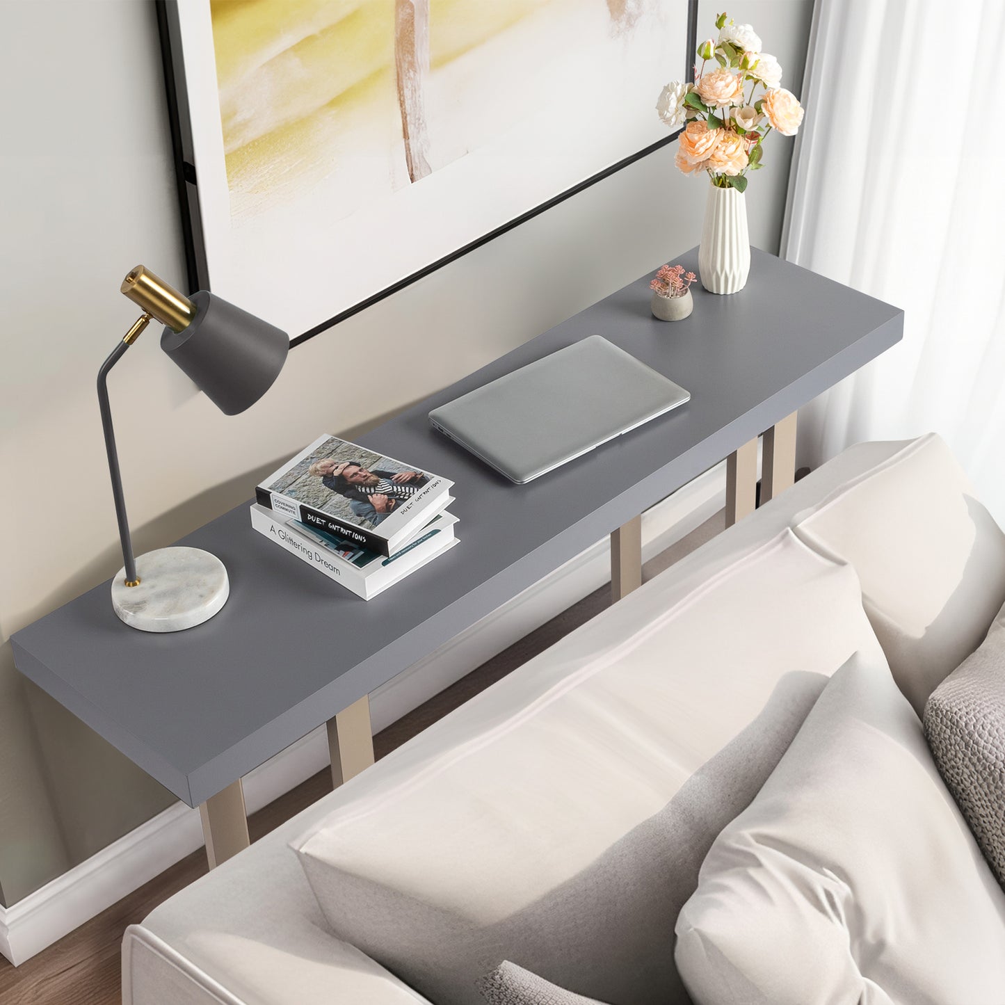 Modern Wood Entryway Console Table Sofa Table, Long Entryway Table for Hallway Living Room Foyer Corridor Bedroom, Grey