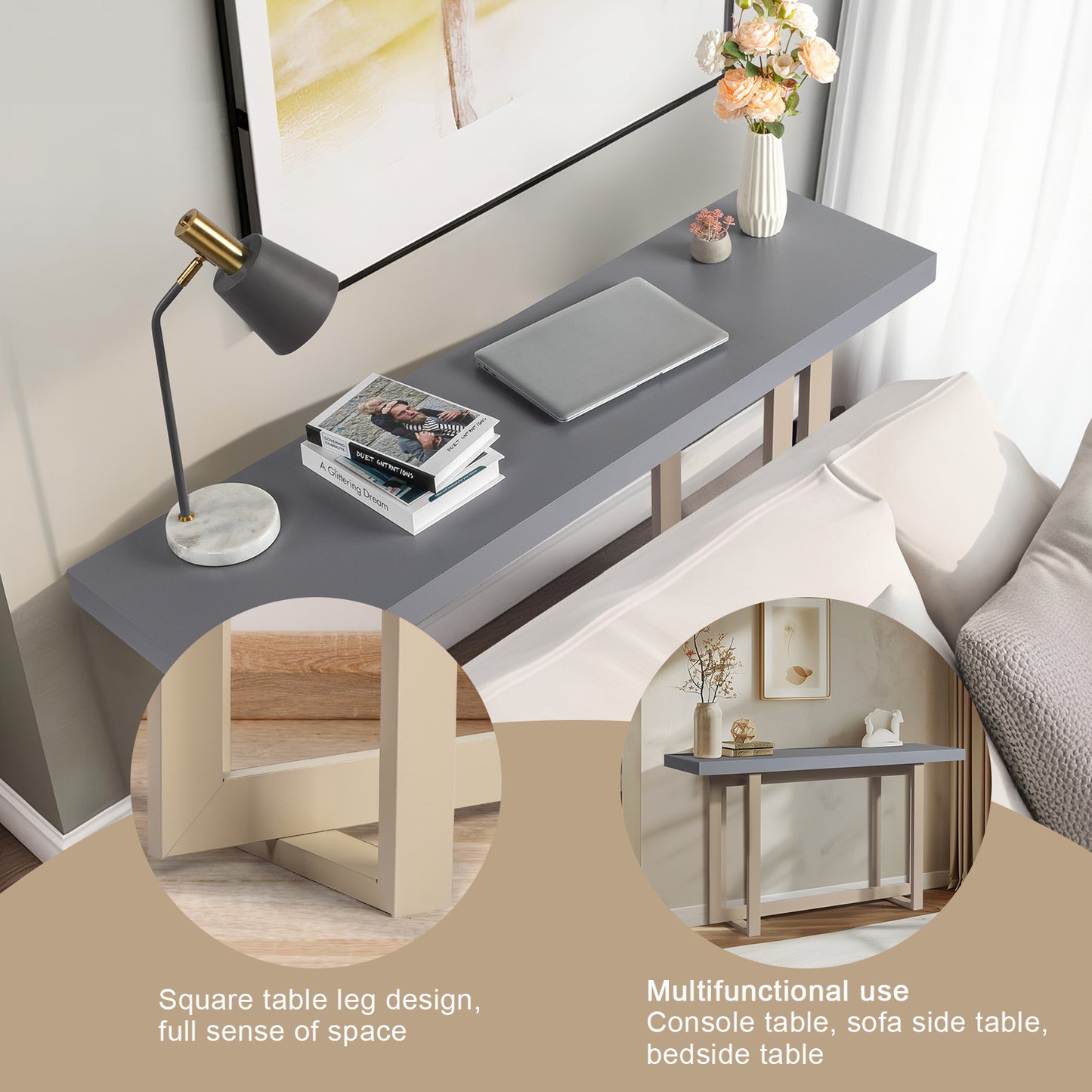 Modern Wood Entryway Console Table Sofa Table, Long Entryway Table for Hallway Living Room Foyer Corridor Bedroom, Grey