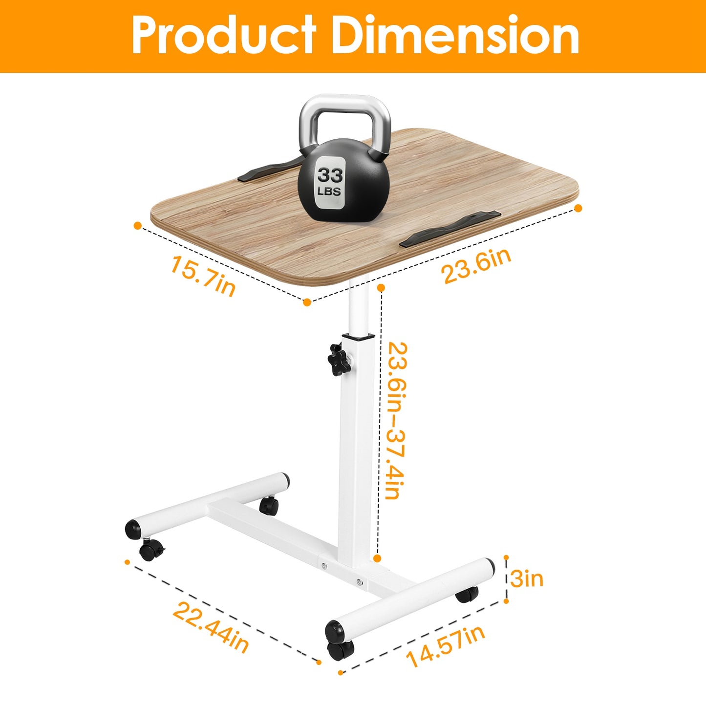 Mobile Standing Desk, Height Adjustable Rolling Laptop Table, 90 Tiltable Overbed Bedside Table, Portable Computer Cart with Wheels, Foldable for Home Office, Wooden