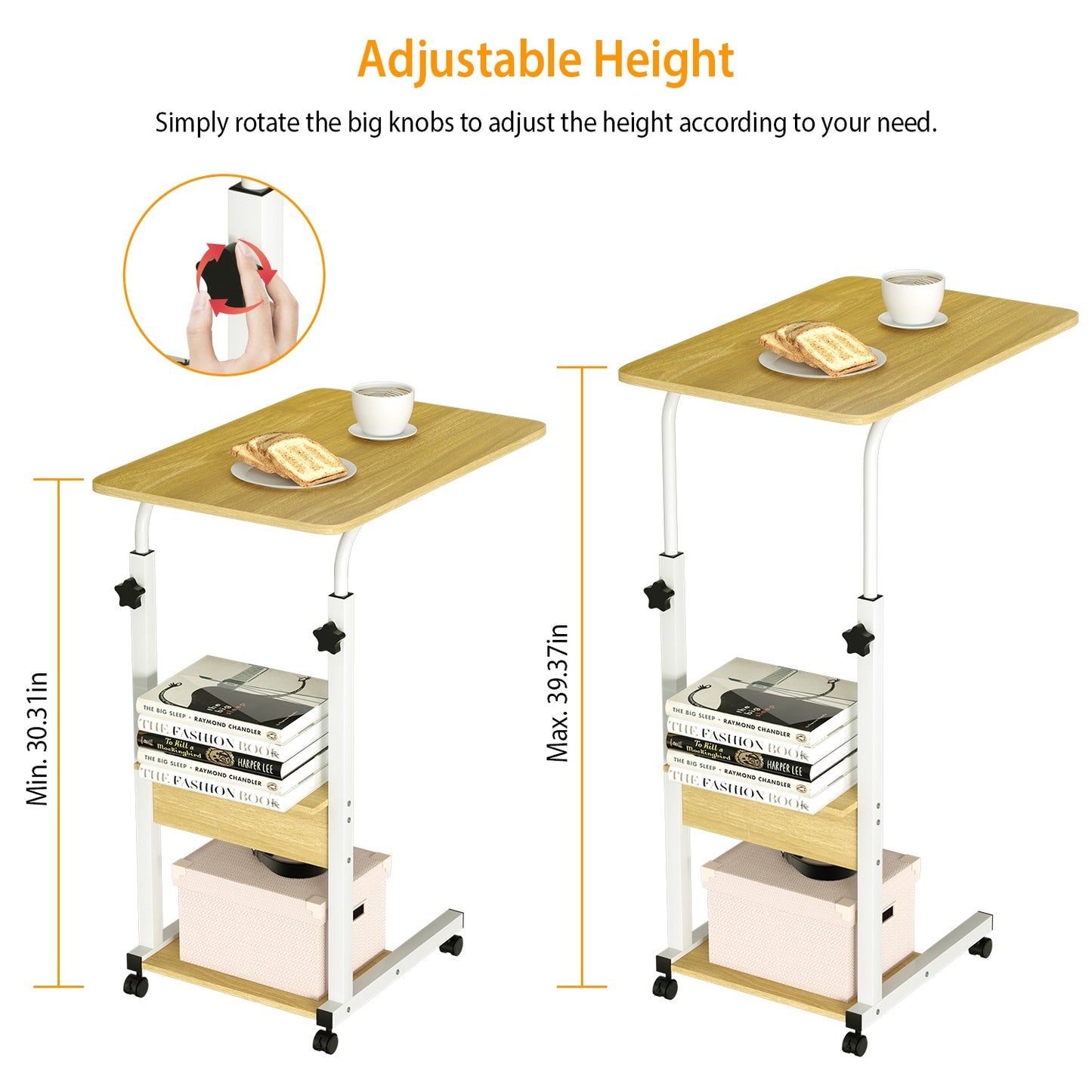 C Side Table Laptop Table Small Slim Snack Side Table for Couch Bed Sofa for Small Spaces Living Room Bedroom--Beige