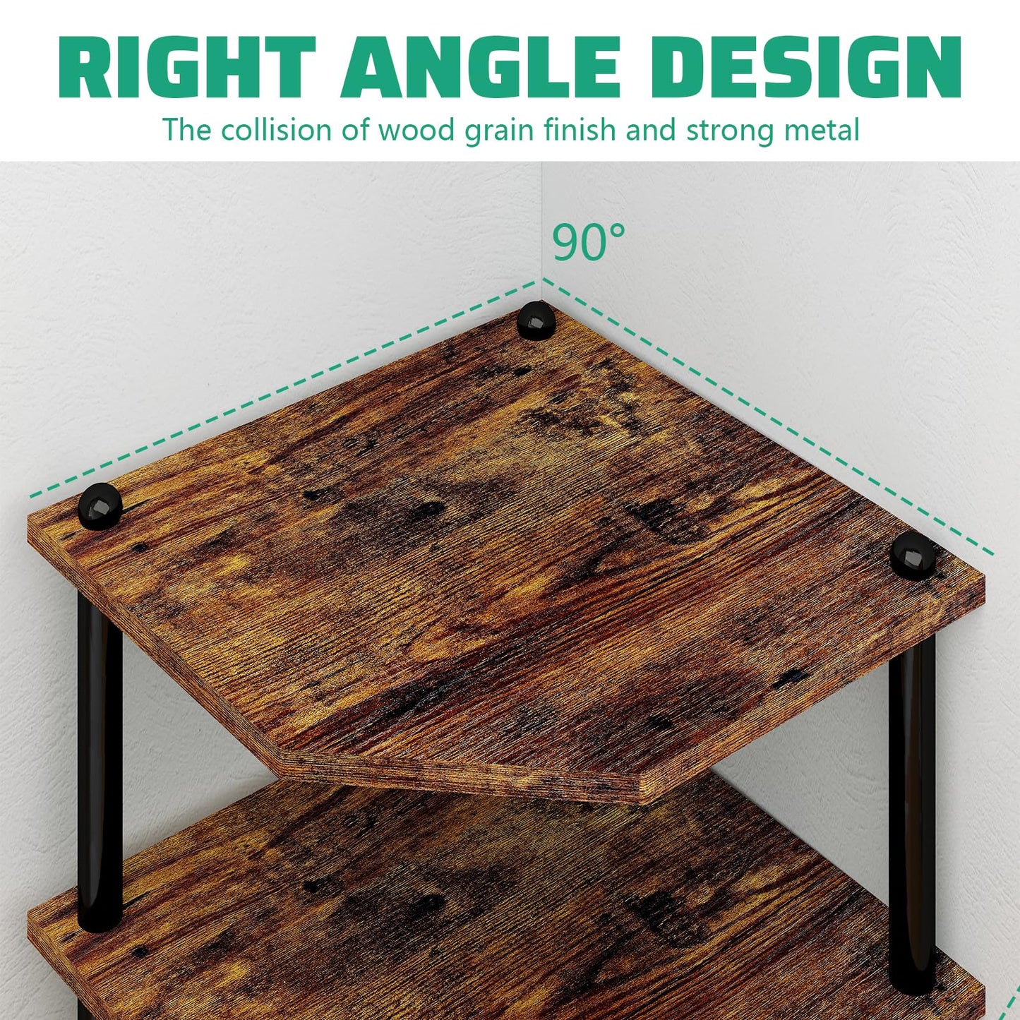 Desktop Corner Stand Shelf for Storage,3 Tier Corner Shelf Organizer,Rustic Brown Rack for Small Spaces,Home Office,Kitchen,Bathroom