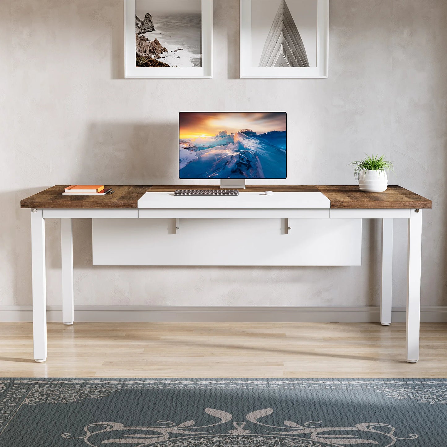 MonoWood 55 inches Computer Desk, Home Office Desk Writing Table for Workstation