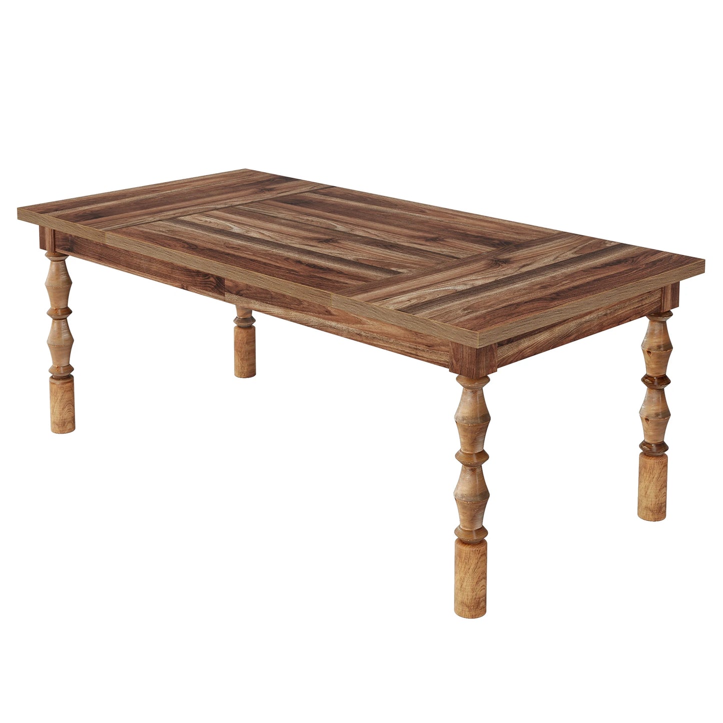MonoWood 62” Wood Patio Table for 4-6 People, Farmhouse Large Indoor/Outdoor Dining Picnic Table with Carved Turned Legs