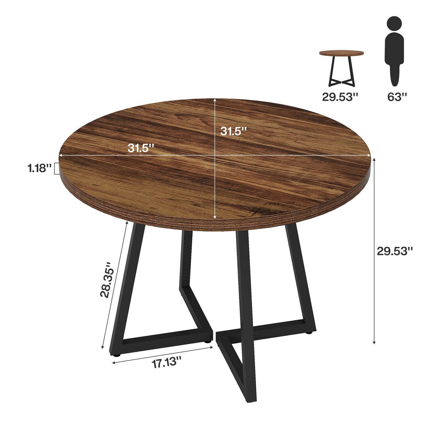MonoWood Round Dining Table Set of 2, 31.5" Industrial Dinner Table with Metal Base, Wood Kitchen Table for Dining Room