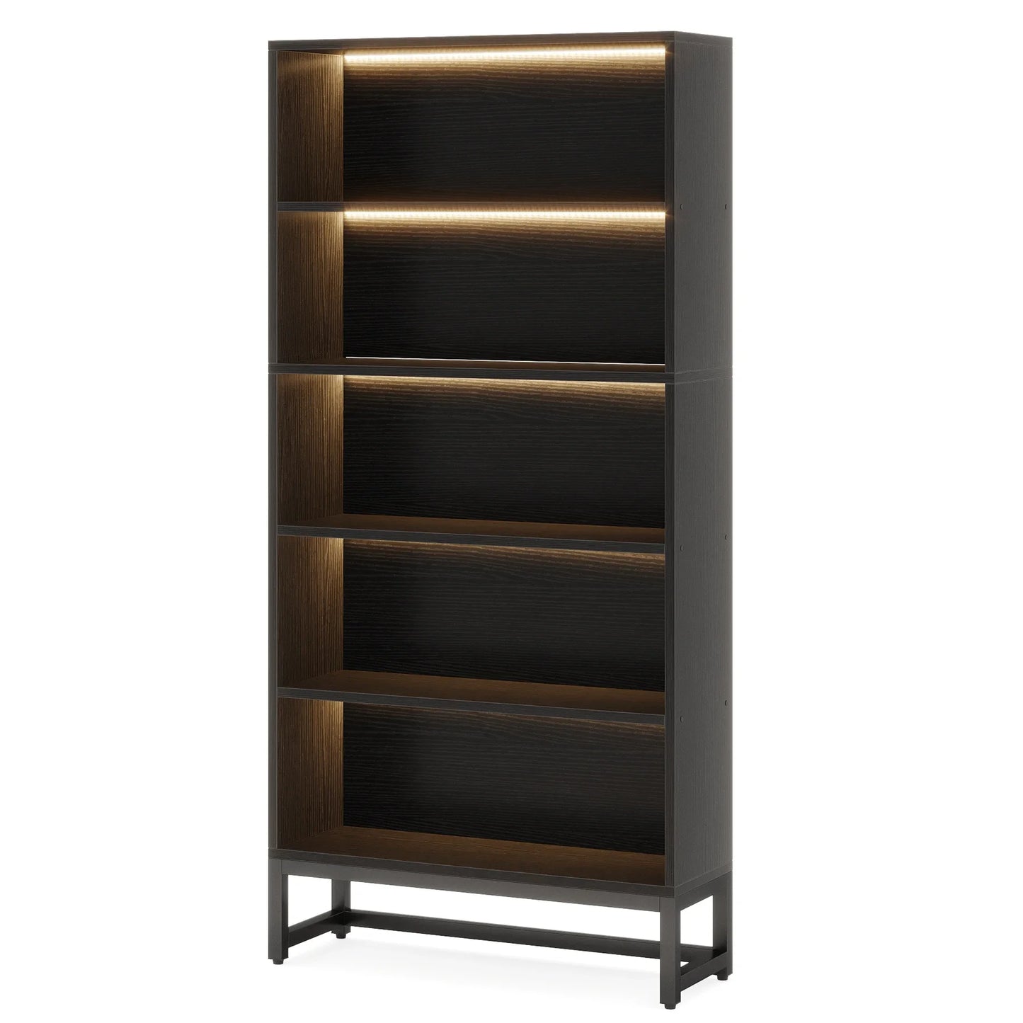 MonoWood Tall Bookcase Black Bookshelf, 70.8” Large Bookcases Organizer, Heavy Duty Library Bookcase
