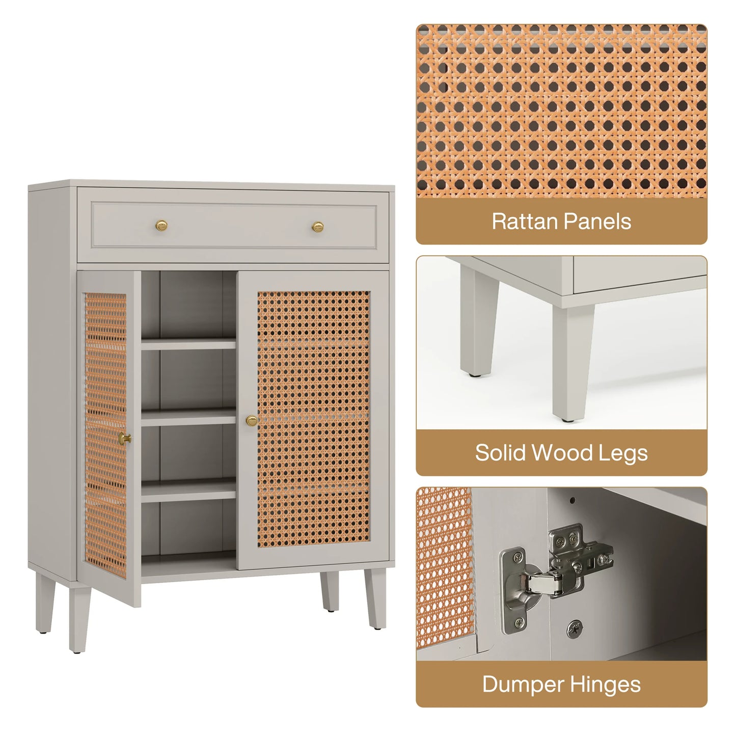 MonoWood Shoe Cabinet with Doors and Drawer, Modern Shoe Storage Cabinet for Entryway, Mint Green Rattan Shoes Cabinet