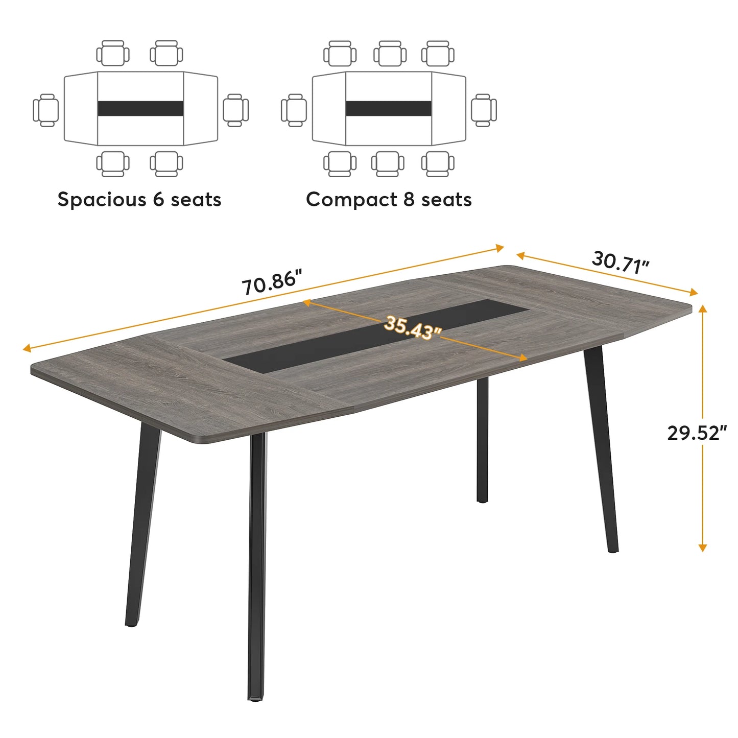 MonoWood Dining Table for 6-8 People, 70.8 Inches Industrial Kitchen Table with Metal Legs, Large Wood Dining Room Table