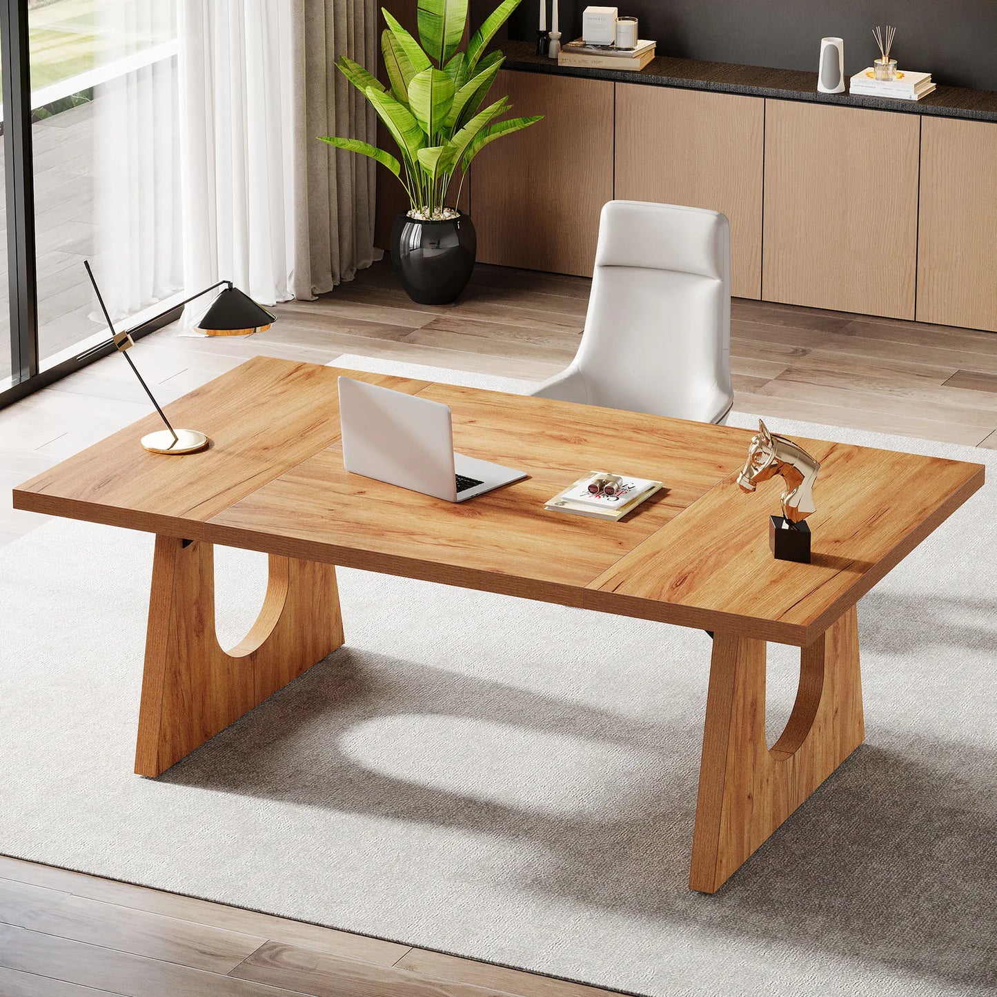 MonoWood 70.86-Inch Executive Desk, Large Computer Office Desk with Double Wood Pedestal, Modern Simple Style Rectangle table