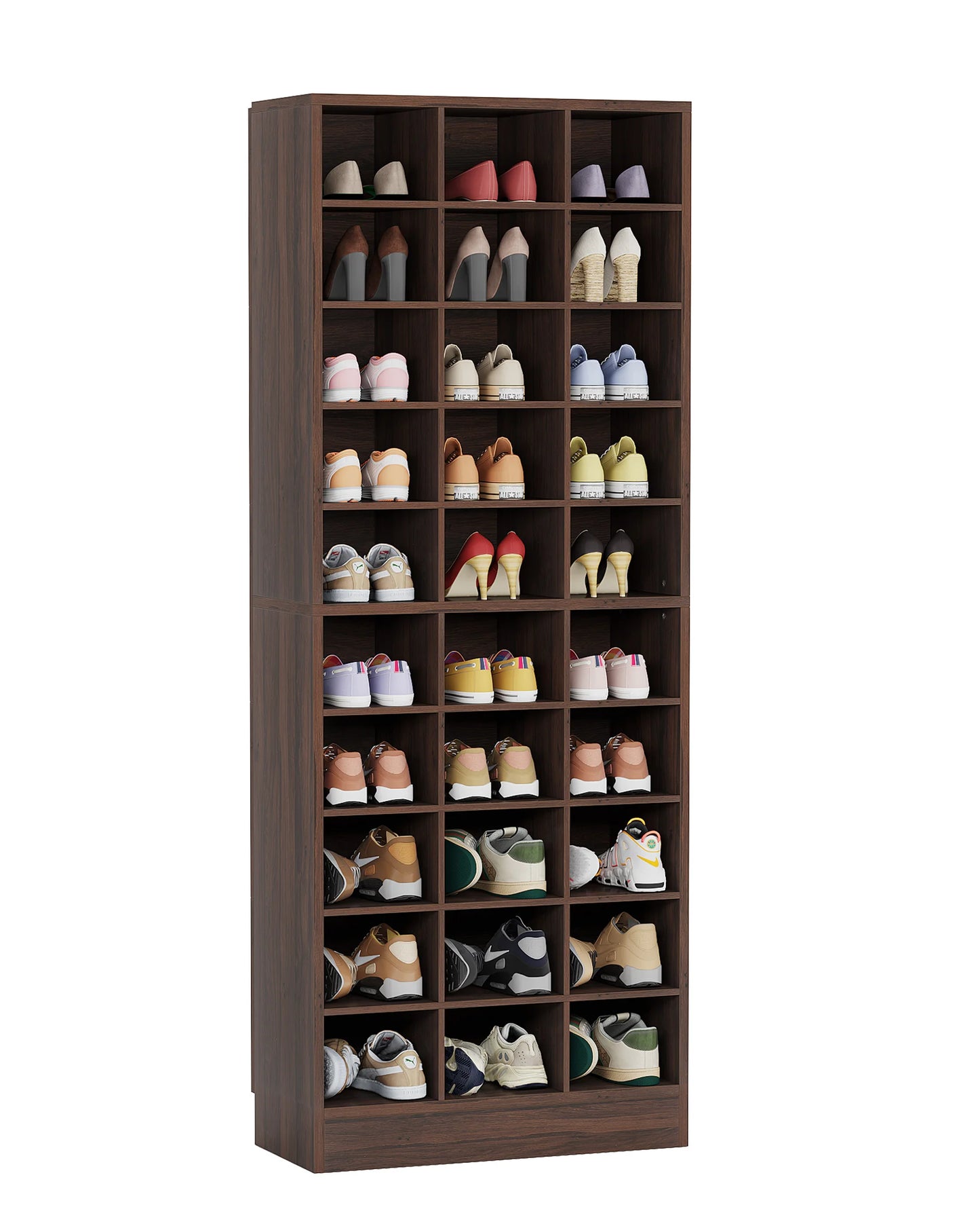MonoWood 10-Tier Shoe Storage Cabinet, Wooden Shoe Rack with 30 Cubbies, Shoe Organizer Rack with Adjustable Partition