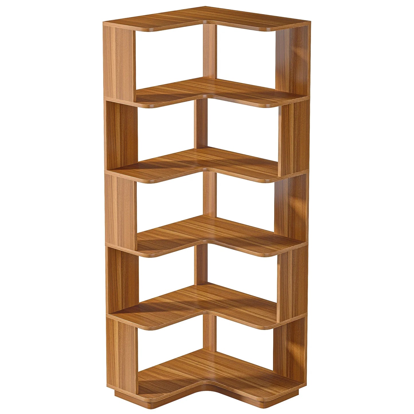 MonoWood 6 Tier Corner Bookshelf, 64.96 Inch Tall Industrial Corner Bookcase with Anti-Drop Panel,Wood Grain Corner Shelf