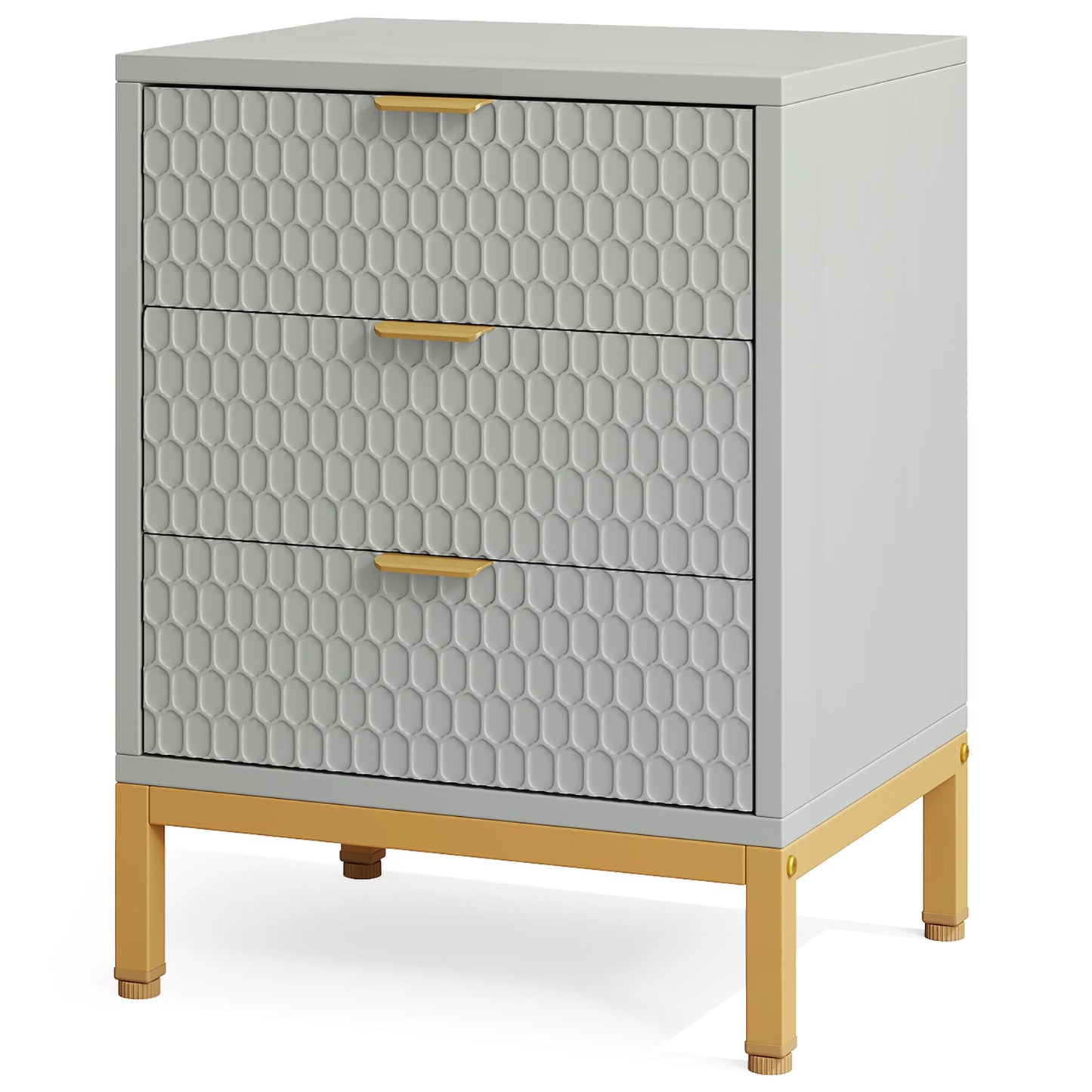 MonoWood Modern Nightstand, 65.5 cm Tall Bedside Table with 3 Drawers, Contemporary End Side Table with Storage