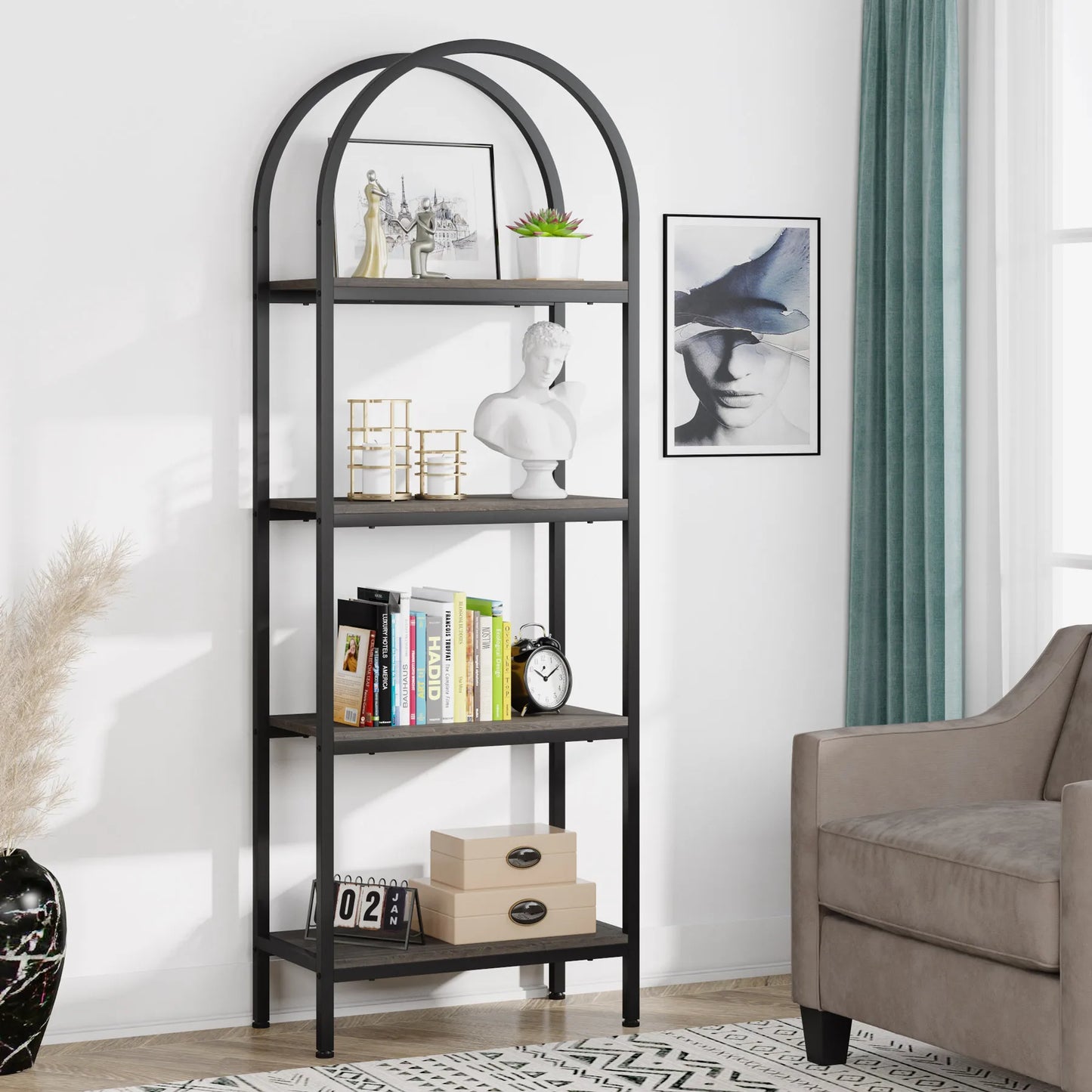 MonoWood 4-Tier Open Bookshelf, 70.8" Wood Bookcase Storage Shelves with Metal Frame, Freestanding Display Rack