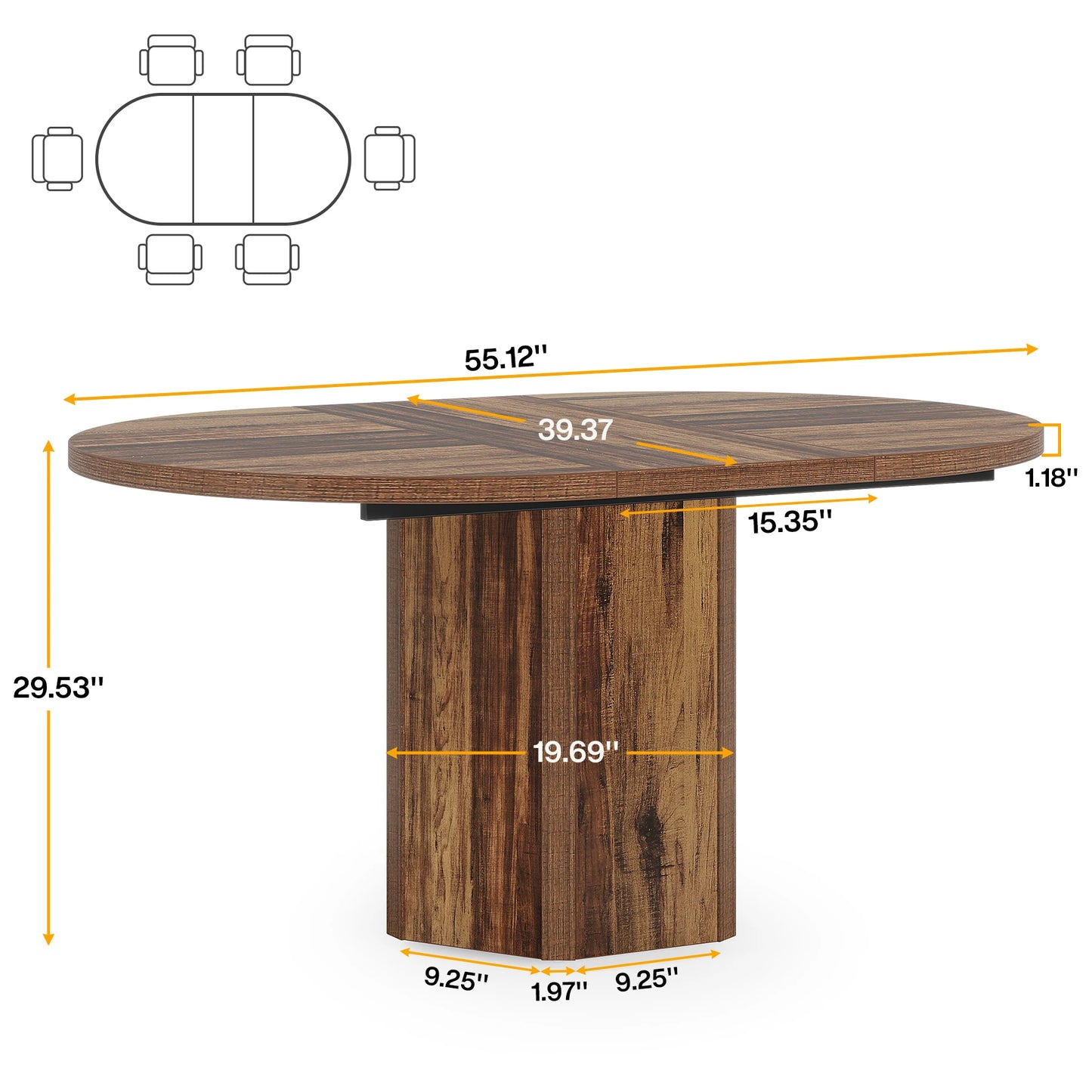 MonoWood 55.12 Inches Oval Dining Table for 4-6 People, Wood Kitchen Table, Rustic Dinner Room Table, Home Furniture