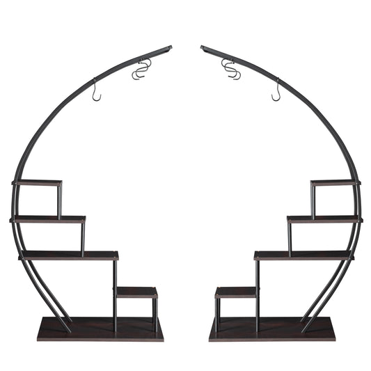 2pcs 5 Layers Semicircle Iron Wood Suitable For Garden Balcony Patio Lawn Home Decoration Plant Stand Flower Pot Stand Iron Flower Stand  Black