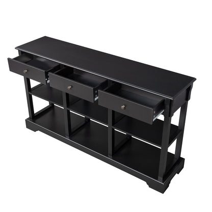 Console Sofa Table with Ample Storage, Retro Kitchen Buffet Cabinet Sideboard with Open Shelves and 3 Drawers, Accent Storage Cabinet for Entryway/Living Room Black Color