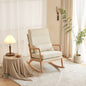 100*65*101cm High Back Belt Waist Pillow Log Color Solid Wood Armrest Backrest Seat Frame Iron Frame  Indoor Rocking Chair/armchair dual use Off-white Linen