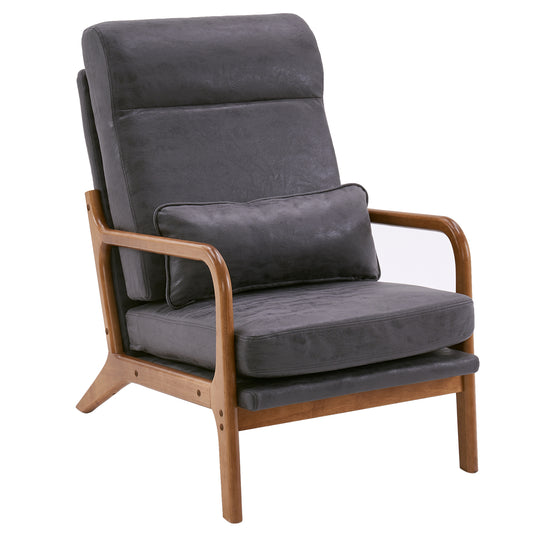 High Back Solid Wood Armrest Backrest Iron Frame Bronzing Cloth Indoor Leisure Chair Dark Grey