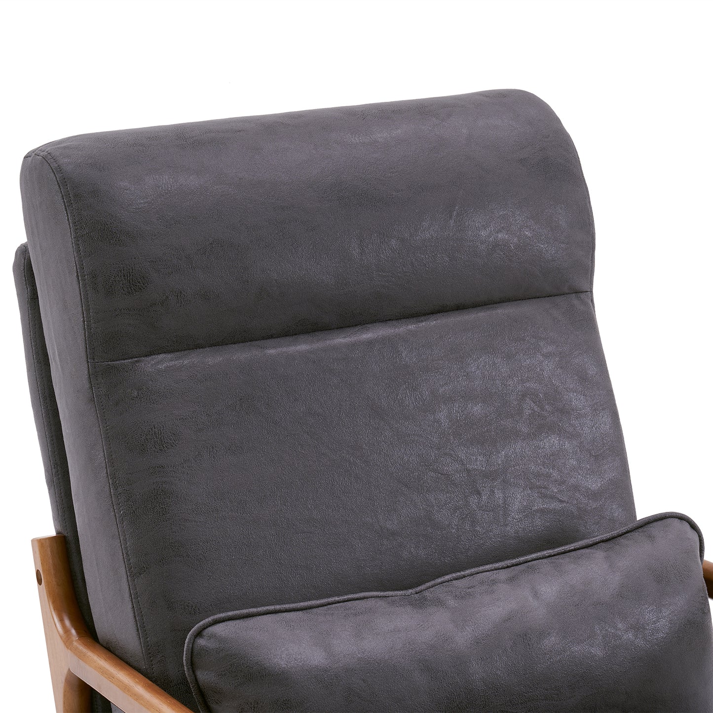 High Back Solid Wood Armrest Backrest Iron Frame Bronzing Cloth Indoor Leisure Chair Dark Grey