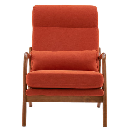 High Back Solid Wood Armrest Backrest Iron Frame Linen Indoor Leisure Chair Burnt Orange Color