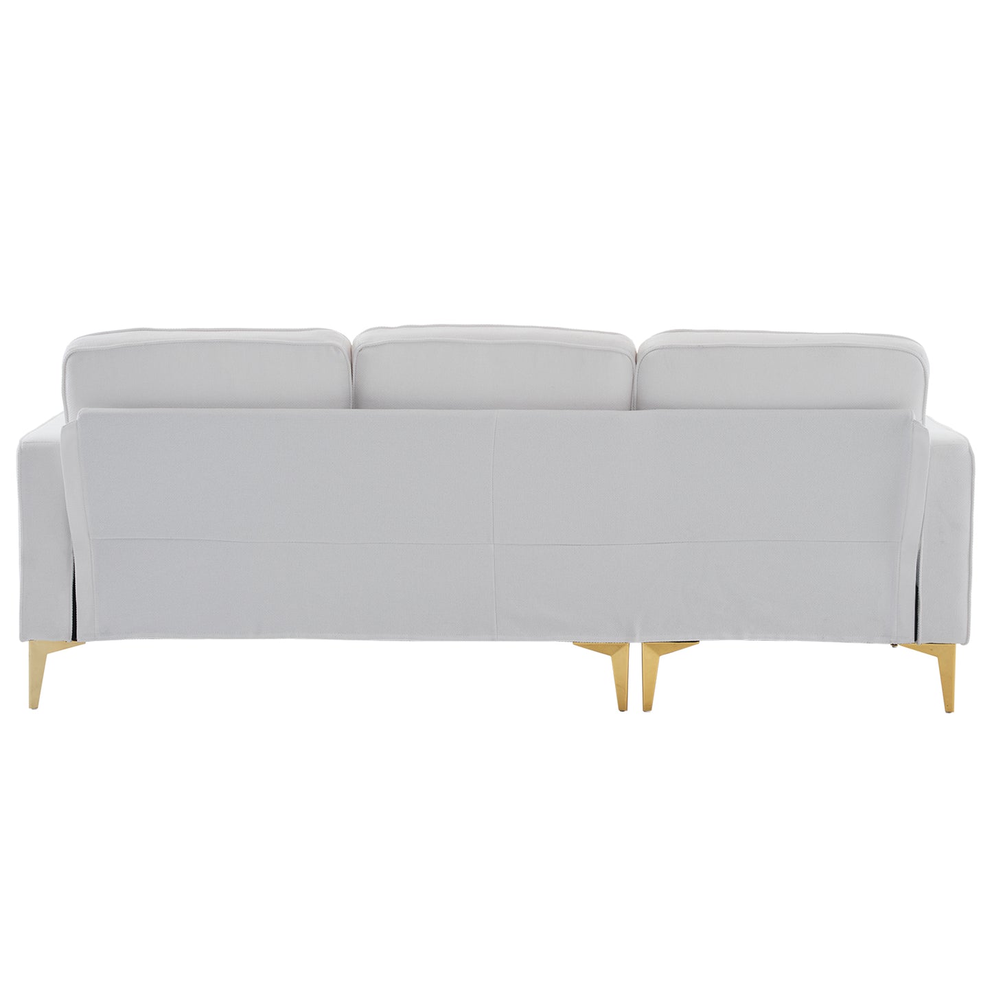 218*141*87cm Burlap Diamond Electroplated Gold Trident Legs Three Seats With Footstool Indoor Modular Sofa Beige