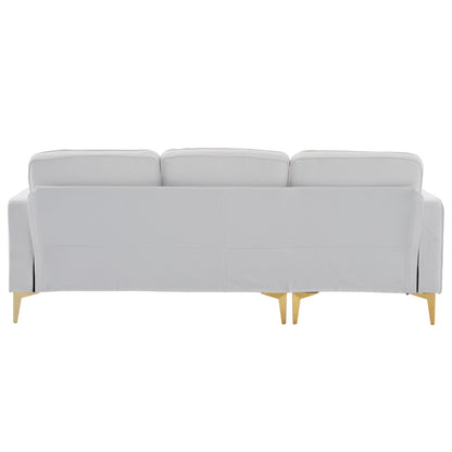 218*141*87cm Burlap Diamond Electroplated Gold Trident Legs Three Seats With Footstool Indoor Modular Sofa Beige