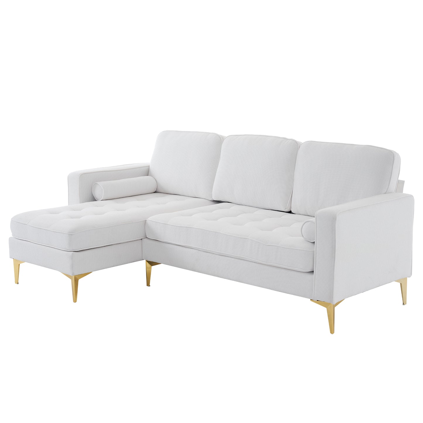 218*141*87cm Burlap Diamond Electroplated Gold Trident Legs Three Seats With Footstool Indoor Modular Sofa Beige
