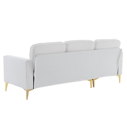218*141*87cm Burlap Diamond Electroplated Gold Trident Legs Three Seats With Footstool Indoor Modular Sofa Beige