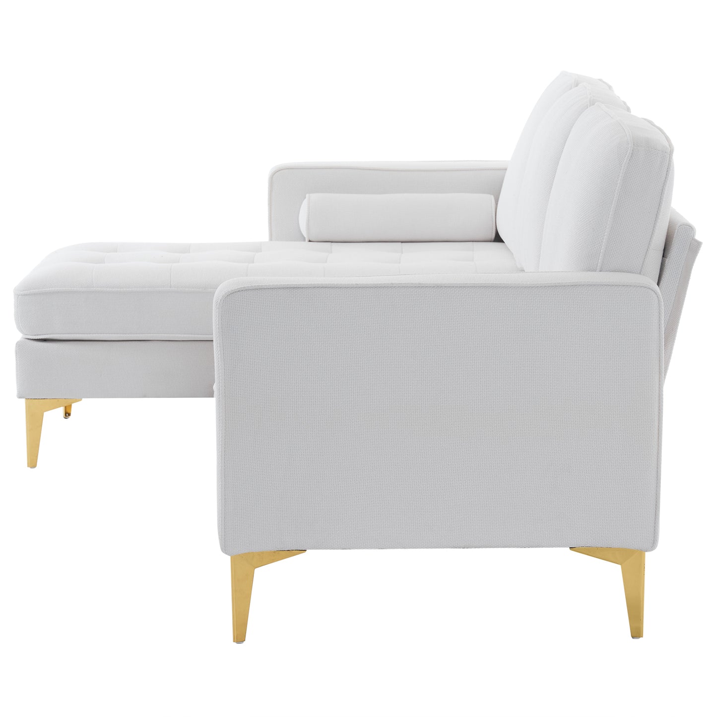 218*141*87cm Burlap Diamond Electroplated Gold Trident Legs Three Seats With Footstool Indoor Modular Sofa Beige