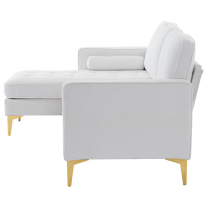 218*141*87cm Burlap Diamond Electroplated Gold Trident Legs Three Seats With Footstool Indoor Modular Sofa Beige