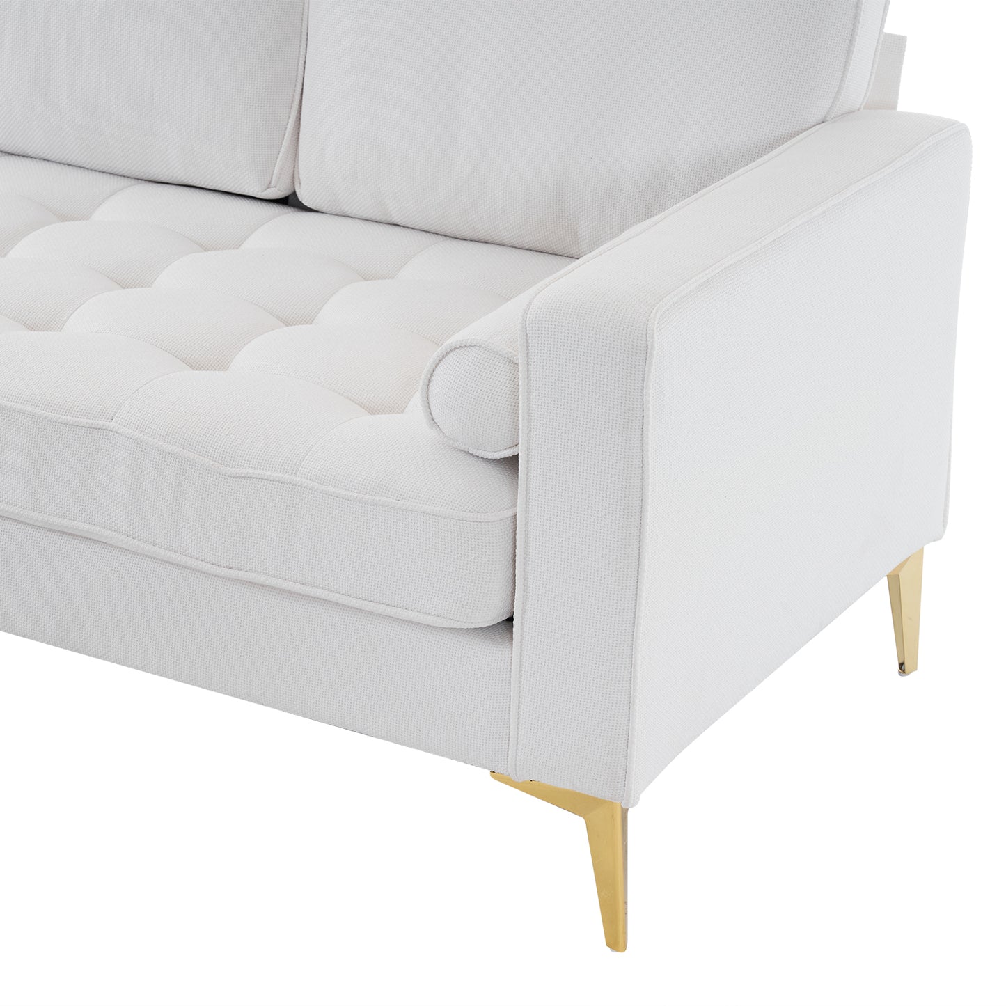 218*141*87cm Burlap Diamond Electroplated Gold Trident Legs Three Seats With Footstool Indoor Modular Sofa Beige