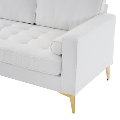 218*141*87cm Burlap Diamond Electroplated Gold Trident Legs Three Seats With Footstool Indoor Modular Sofa Beige