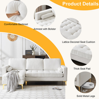 218*141*87cm Burlap Diamond Electroplated Gold Trident Legs Three Seats With Footstool Indoor Modular Sofa Beige