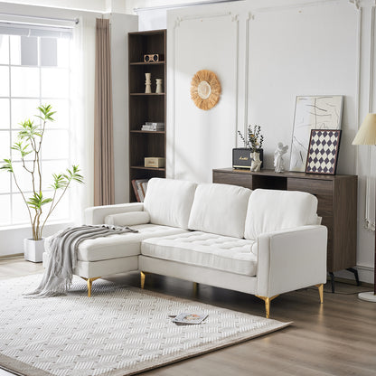 218*141*87cm Burlap Diamond Electroplated Gold Trident Legs Three Seats With Footstool Indoor Modular Sofa Beige