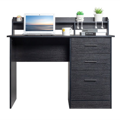 110*50*95cm Particleboard Paste Triamine Desktop Storage Layer Three Drawers Computer Desk Black Wood Grain