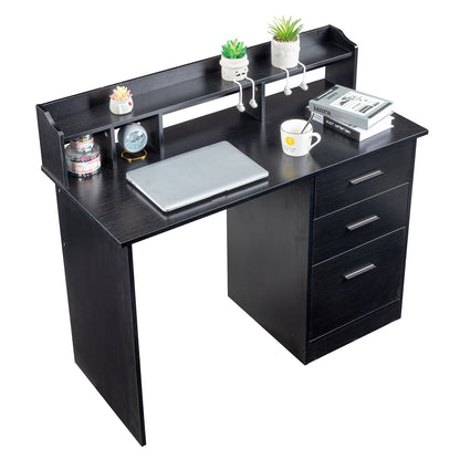 110*50*95cm Particleboard Paste Triamine Desktop Storage Layer Three Drawers Computer Desk Black Wood Grain