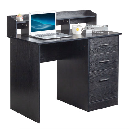 110*50*95cm Particleboard Paste Triamine Desktop Storage Layer Three Drawers Computer Desk Black Wood Grain