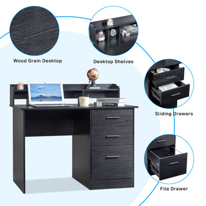 110*50*95cm Particleboard Paste Triamine Desktop Storage Layer Three Drawers Computer Desk Black Wood Grain