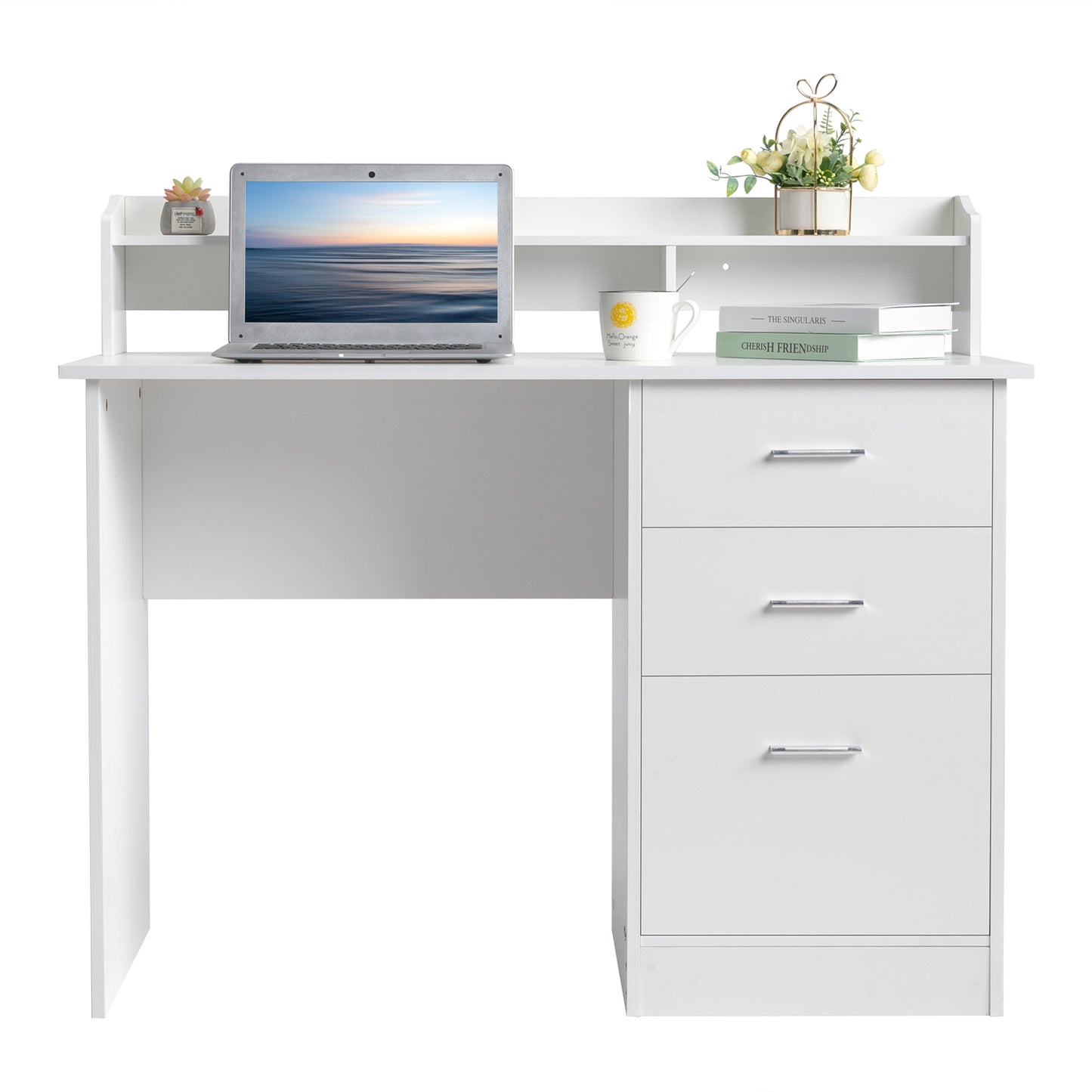 110*50*95cm Particleboard Paste Triamine Desktop Storage Layer Three Drawers Computer Desk White Wood Grain