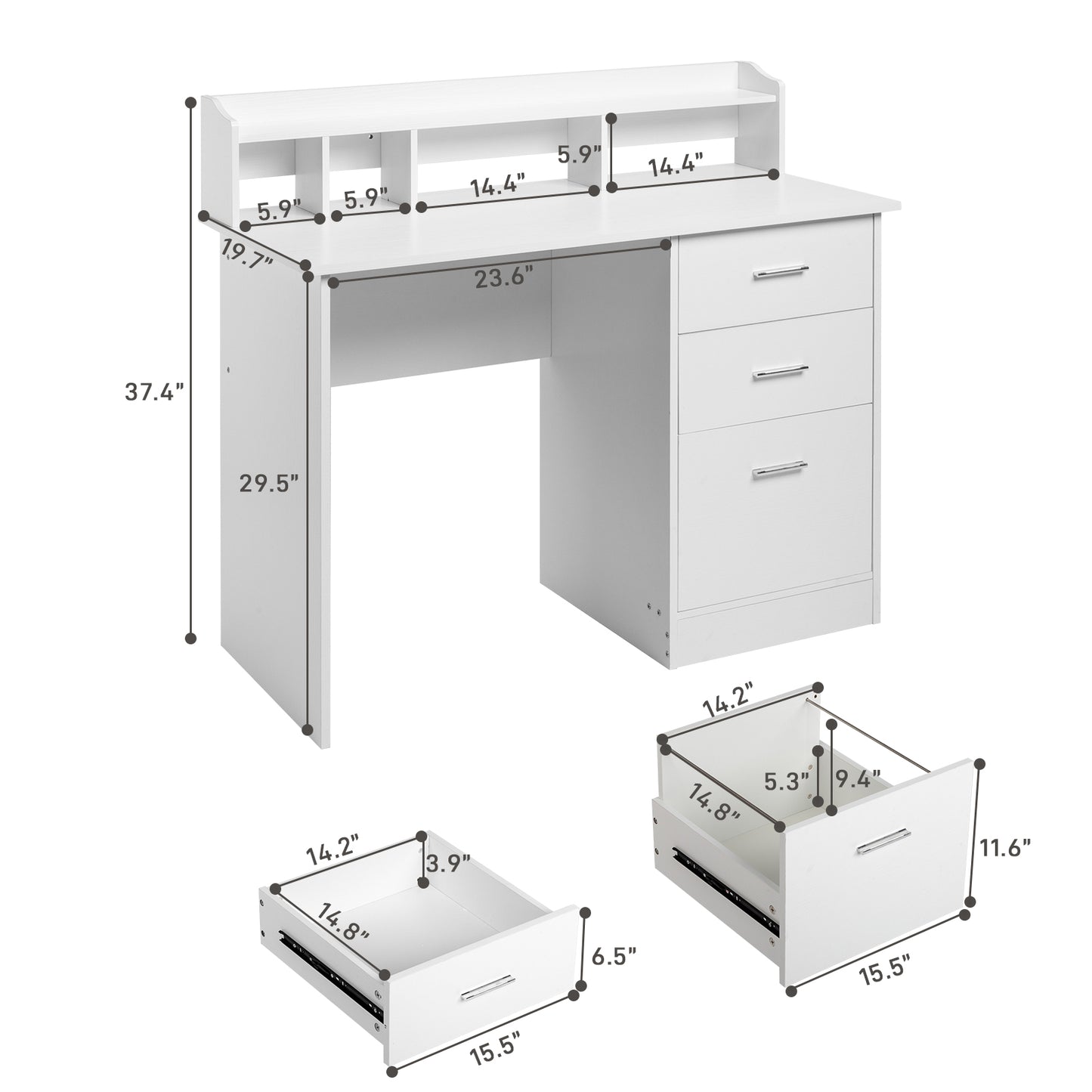 110*50*95cm Particleboard Paste Triamine Desktop Storage Layer Three Drawers Computer Desk White Wood Grain