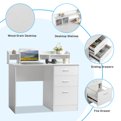 110*50*95cm Particleboard Paste Triamine Desktop Storage Layer Three Drawers Computer Desk White Wood Grain
