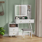 Pitted Particle Board With Melamine Paste, Solid Wood Legs With Copper Sheath Decoration, 4 Drawers, 2-Layer Shelf, Mirror Cabinet With Strips, Led Three-Tone Light Panel, Led Three-Tone Light Mir